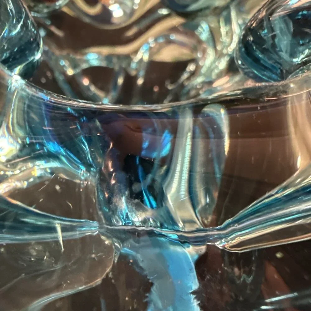 VTG Aqua Ocean blue Murano type Flower glass bowl Ashtray Trinket Dish - Picture 7 of 8